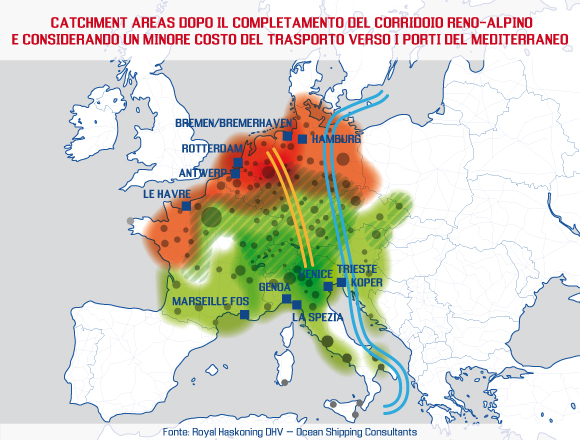 Potenziale Catchment area porti Europei dal 2017