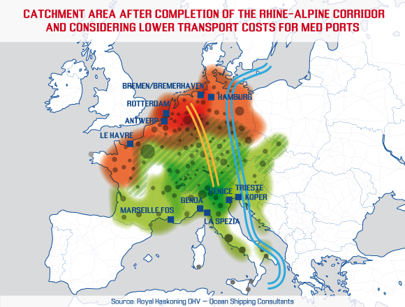 Potenziale Catchment area porti Europei dal 2017