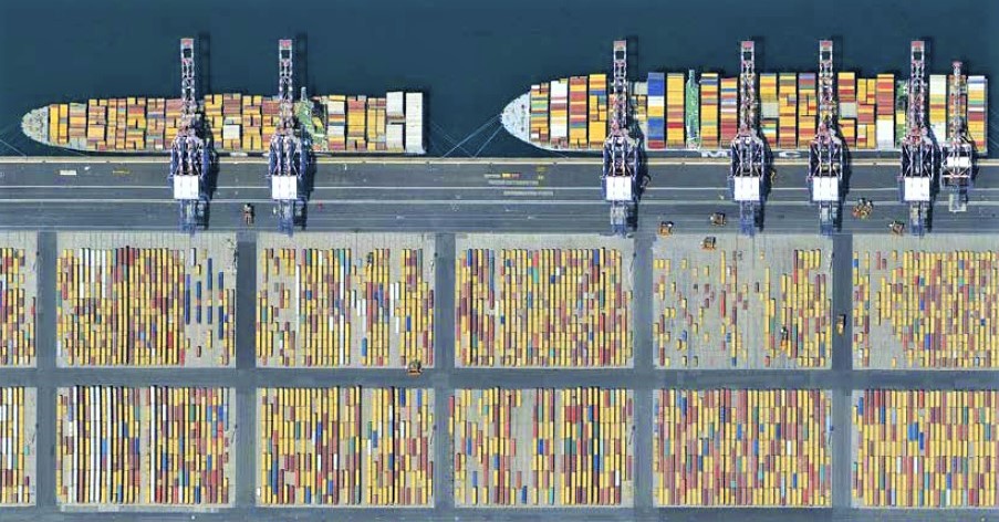 Aerial view of Contship Medcenter Container Terminal yard and quay