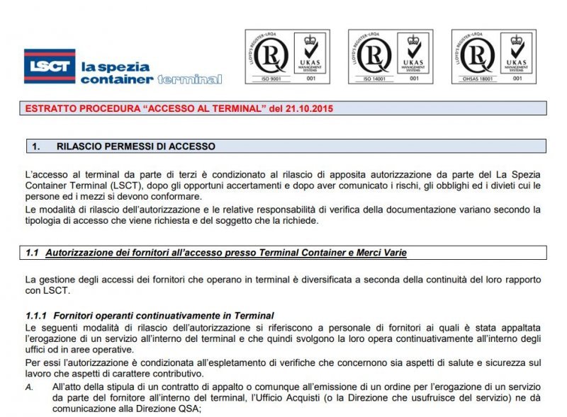 LSCT Estratto Regolamento di Accesso al Terminal