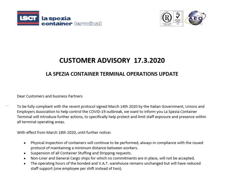 LSCT Customer Advisory - COVID-19