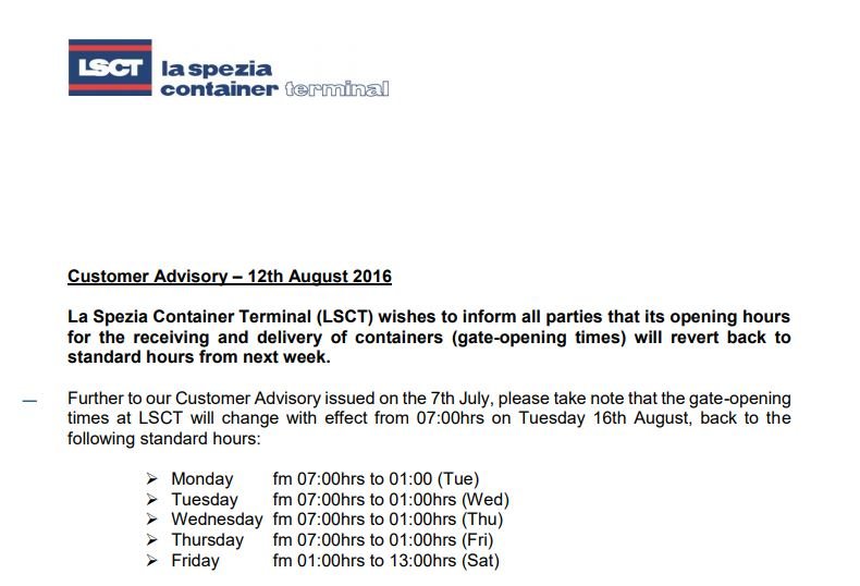 LSCT Customer Advisory - Gate opening times