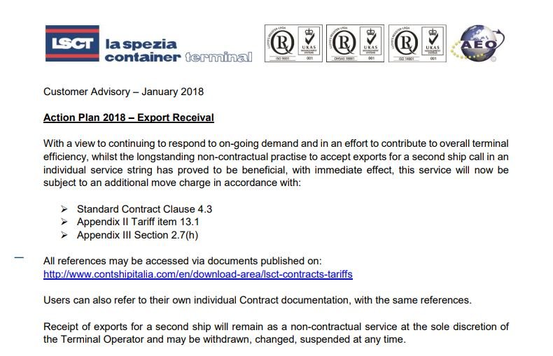 LSCT Customer Advisory - Action Plan Export Receival 2018