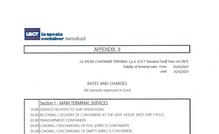 LSCT Standard Tariff Price List 2021