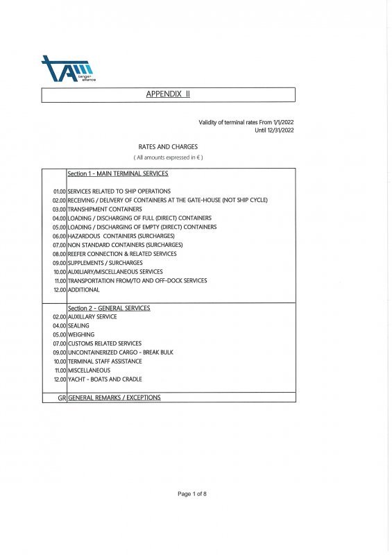 TA Public Standard Tariff 2022