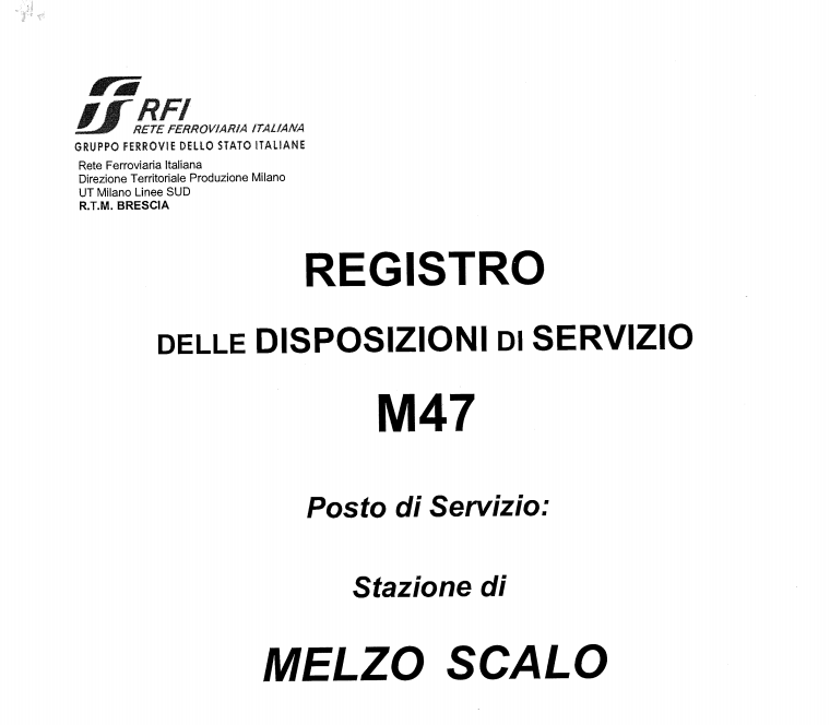 Allegato 1 - Registro delle Disposizioni di Servizio M47 Melzo Scalo