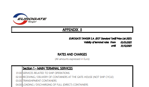 EGT Standard Tariff Price List 2021