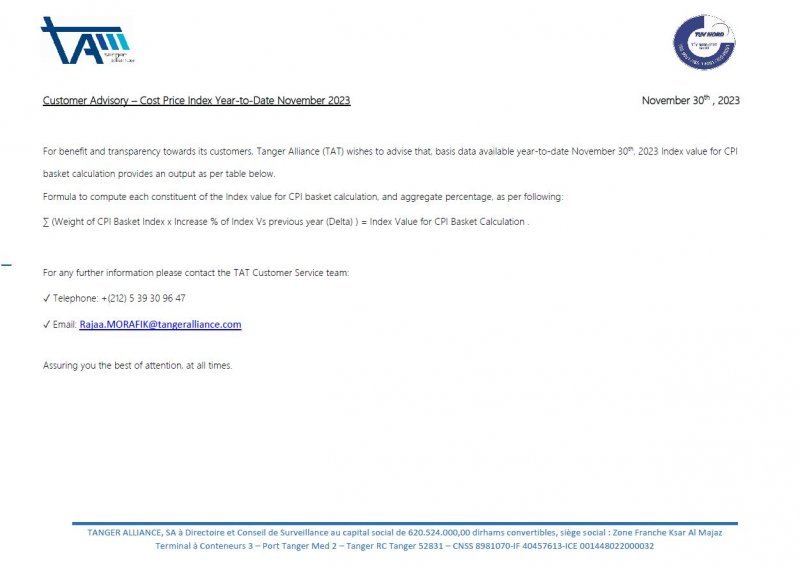 TAT_Customer Advisory - Cost Price Index _YTD_November_2023