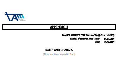 TA Standard Tariff Price List 2021