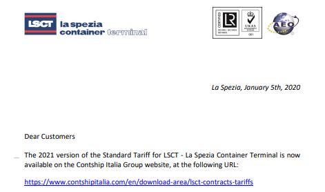 LSCT Customer Advisory - 2021 Standard Tariff